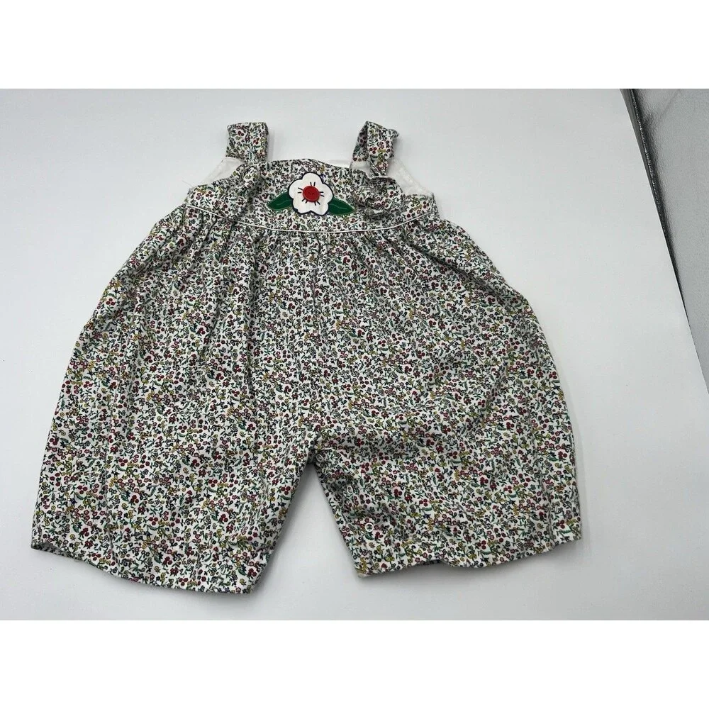 Vintage Girls Floral zu Overalls Embroidered Size 12M Baggy Fit 90s Retro